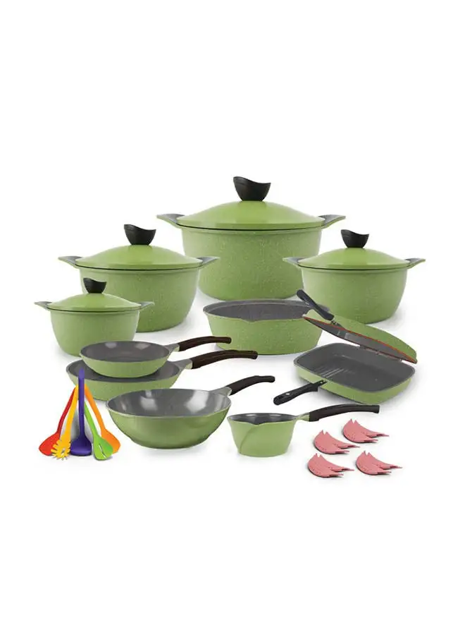 Master Granite Set 28 Pcs (4 pots 20-24-28-32 + 2 frying pan 20-24 + tray 26 + grill 28 + double grill 36 + casserole 16 + 8 silicone gloves + 5 distrbution tools)