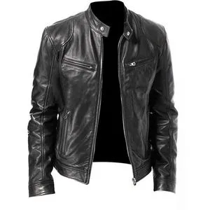 Fashion Men's PU Leather Jacket Vintage Slim Fit Biker