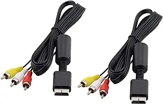 Playstation PS2 AV Cable, Lakobos Game Console Component Accessories Connection Cable Audio Video to 3 RCA, Video Audio AV Cable Connector Adapter Transmitter, 2 Pack, 1.8 m