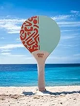 Wooden Beach Tennis Racquet- Light Blue & Red Waves