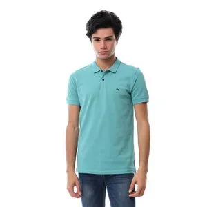 TOP KAPI Soild Turn Down Collar Polo Shirt - Aqua