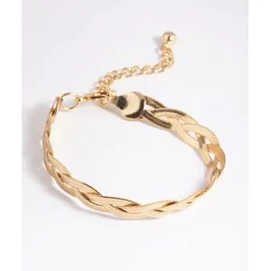 Gold Plated Stainless Steel Herringbone Flat Snake Braid Bracelet