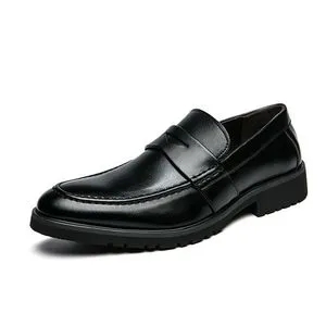 Fashion Big Size Men's Platform Loafers Formal Leather Shoes-Black