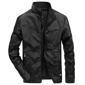 Fashion Men Solid Casual Moto Biker Leather Jackets