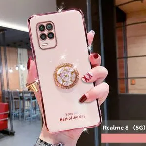 Case For Realme 8 5G Electroplated Letters Bling Crystal Holder Cover Soft TPU Back Casing