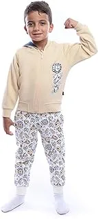 junior Boys Zip up Hoodie with Printed pants Pajama Set