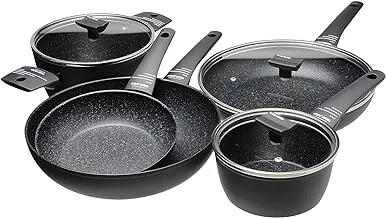 Moneta 8 Pieces Set (with Colored Box): Frypan 20 + 28 cm Saucepan 16 cm Casserole 20 cm Wok 28 cm Glass Lid 16+20+28 cm 0027956508