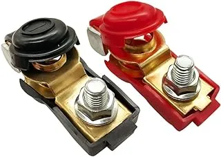 Ampper Brass Battery Terminals Connectors Clamps with Plastic Cover and M8 Nut, Battery Terminal Ends Protector Set for 13-15 mm Battery Post (1 Pair)