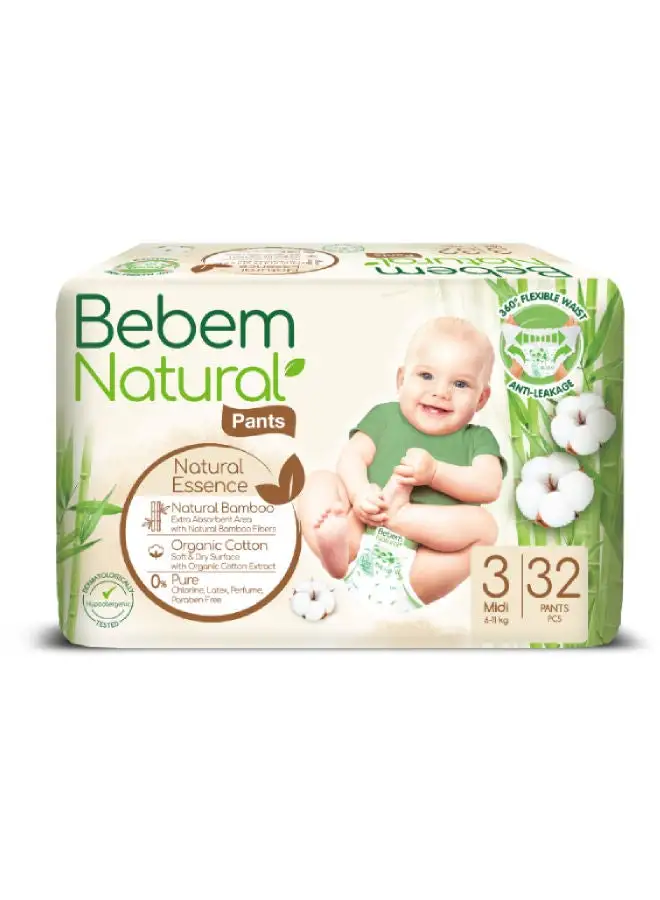 Bebem 32-Piece Midi Natural Pants Diaper Size 3 Twin 6-11 KG