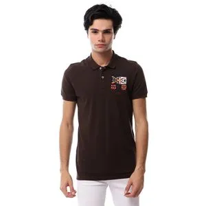 TOP KAPI Side Stitched Short Sleeves Polo Shirt - Brown