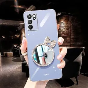 Casing For OPPO Reno6 Pro 5G / Reno 6 Pro Back + Bowknot Makeup Mirror Fashion Cover -Gray