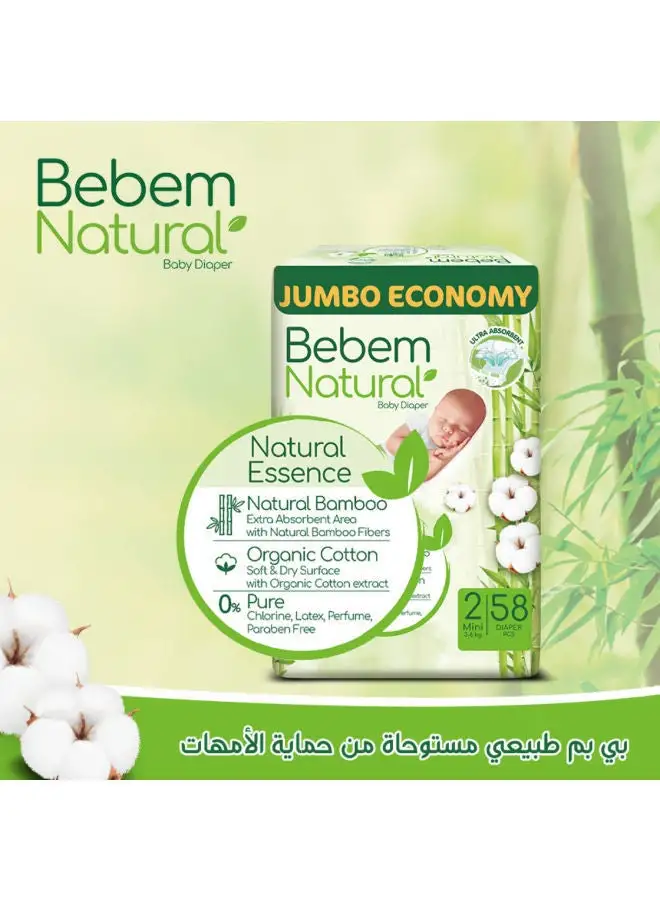 Bebem Natural Baby diaper Jumbo Size 2 Mini 58 Piece