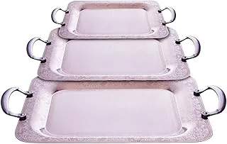 Jazz stainless steel tray set, 3 pieces, 10/18 rectangular shape (51 * 37 * 2 cm + 45 * 33 * 2 cm + 40 * 29 * 2 cm) silver 6050-S-3S