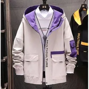 Fashion Women Men's English Long Sleeve Coat Jacket Purple Freshman Print Coat