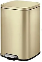 EKO Square Stainless Steel Step Bin with Soft Close Lid, 6 Liter Capacity, Chambagne Gold