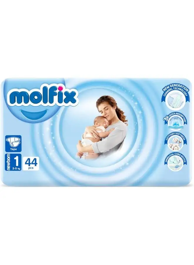 Molfix 44 Piece -Comfort Fix Diapers 3D Size 1 Mini (2-5 Kg)