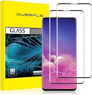 QUESPLE [قطعتان] زجاج مقسى لهاتف Samsung Galaxy S10، تغطية كاملة منحنية ثلاثية الأبعاد عالية الجودة، صلابة 9H، خالية من الفقاعات، واقي شاشة، متوافق مع قارئ بصمات الأصابع