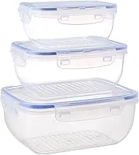 Bager Cook&Lock Rectangular Storage Container Set 3 Pcs (800+1400+2300 Ml) (Std), Transparent