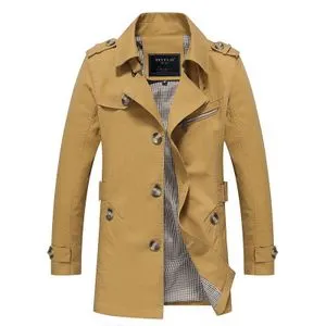 Fashion Men Jacket Big Size Casual Men Fashion Long Trench Coat Yellow