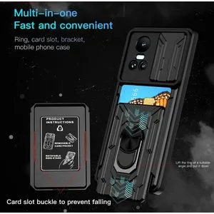 OPPO Reno 10 Full Protection Case With Visa Card Slot, Metal Ring & Slider Camera Cover