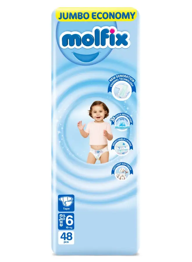 Molfix 48-Piece Extra Large 3D Jumbo Promo Diaper Size 6 - 16+kg