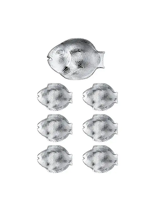 Pasabahce Set 7Pcs Fish Plates 1 Service Plate+6Pcs Dinner Plate Clear