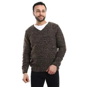 AlNasser Beige & Brown Boucle Knit V-Neck Pullover