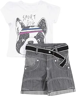 SIKA Boys Set Of 3 Pieces Half Sleeves T-Shirt,Short&Belt Printed Dog Set Of 3 Pieces