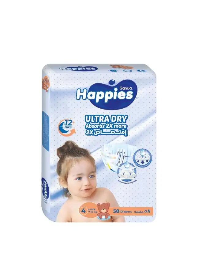 Sanita Happies Baby Diapers stretch Large (size 4) 58 diapers