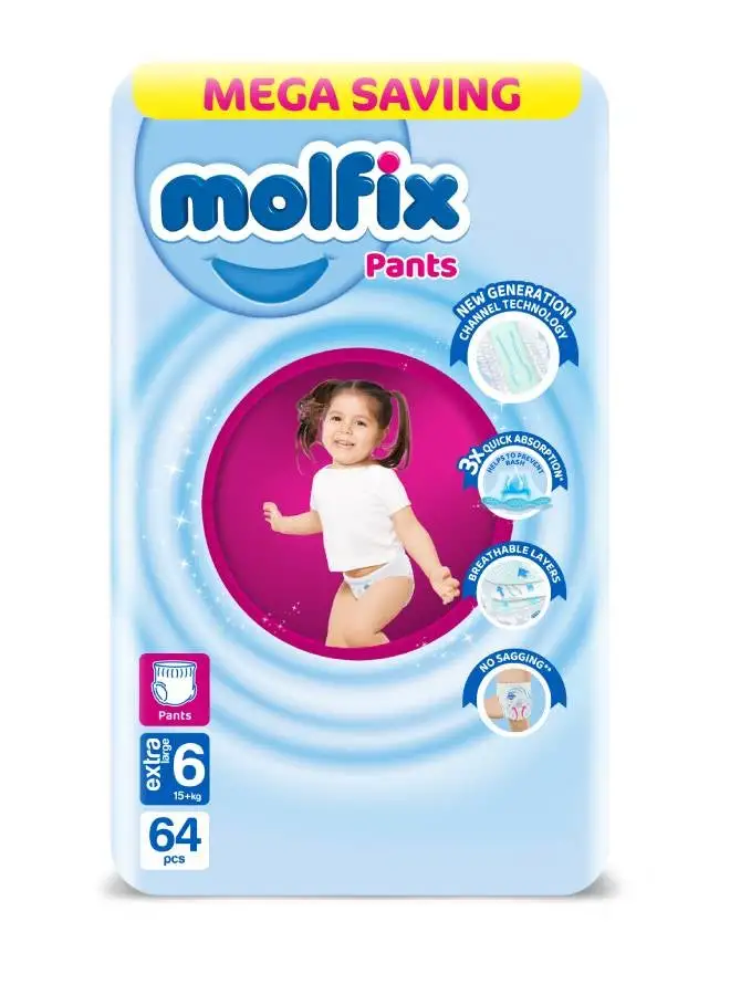 Molfix 64 Piece Diaper Pants E-large Mega Size 6 - Packaging may vary