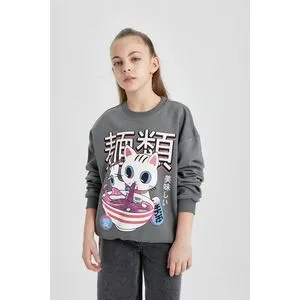 Defacto Girl Oversize Fit Crew Neck Long Sleeve Knitted Sweat Shirt.