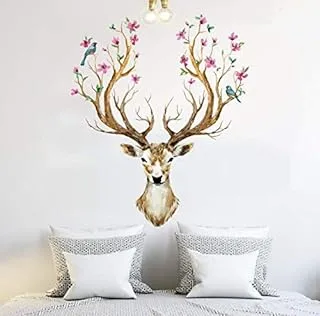 Flower bird deer wall sticker living room bedroom wallpaper flower reindeer Sika deer TV background wall sticker