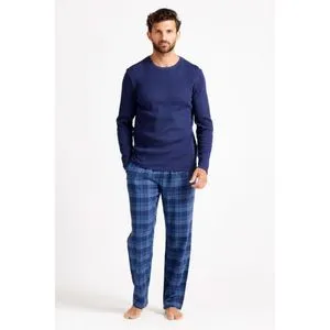 Debenhams 1PK MENS GREENTREAT LS WAFFLE TOP & FLANNEL TRS SET NAVY