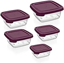 Bager Cook&Keep Square Storage Box 5 Pcs Set (250+500+900+1500+2500 Ml), Burgundy