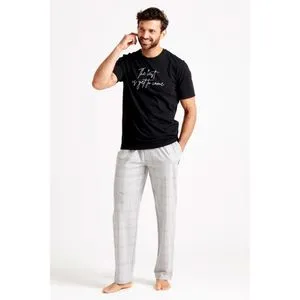 Debenhams 1PK MENS GREENTREAT SS TEE & WOVEN LOUNGE TRS BLACK CHECK