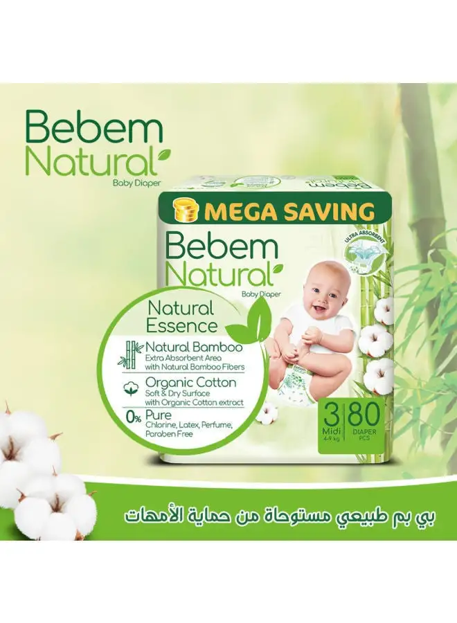 Bebem Natural Baby diaper Mega Size 3 Midi 80 Piece