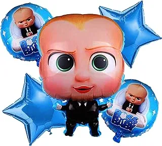 ITAF Set Of 5 Pcs Happy Birthday Foil Balloons Decoration Kit For KIds/One year Celebration Theme - 1 Boss Baby Figure Foil Balloon,2 Blue Star Foil Balloons, 2 Round Boss Baby Foil Balloons