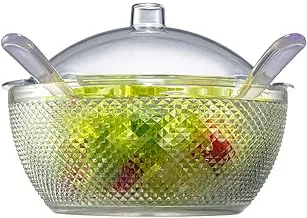 Hec SB-31-LC Acrylic Salad Bowl with Servers, Transparent