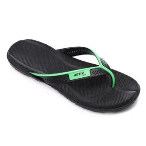 Activ Thong Toecap Rubber Slippers - Black & Lime Green