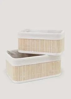 Matalan Bamboo Storage Box 2-Pieces Set, 18 cm x 35 cm x 25 cm Size, Natural