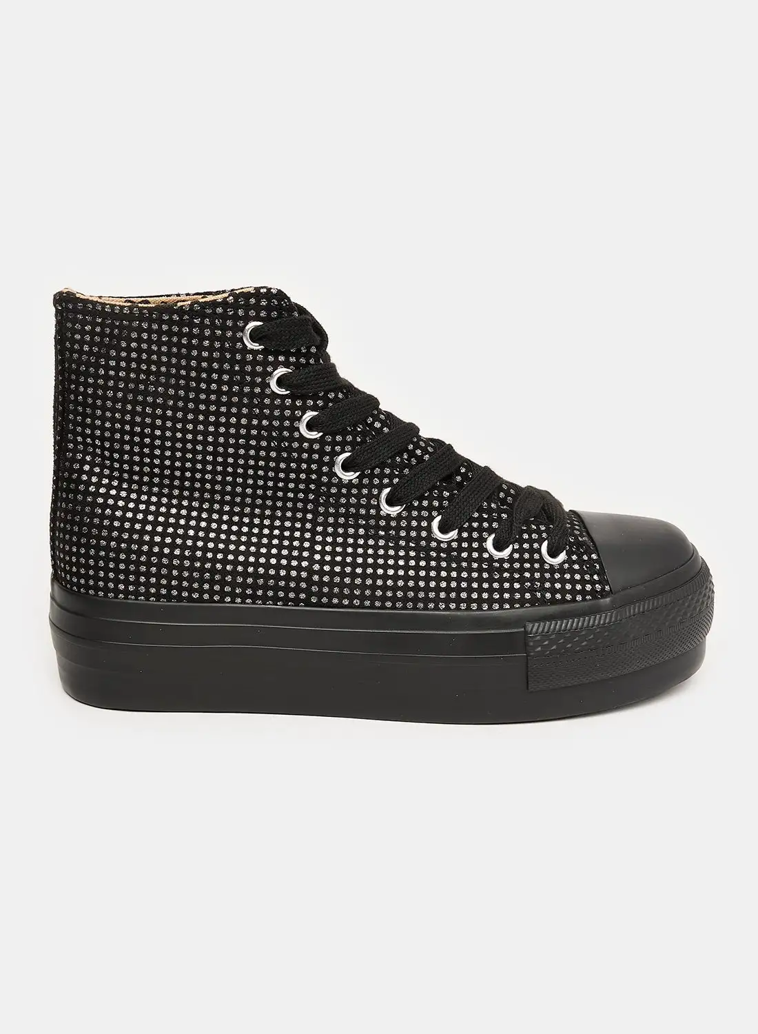 DejaVu Lace Closure High Top Sneakers With Silver Dots Allover