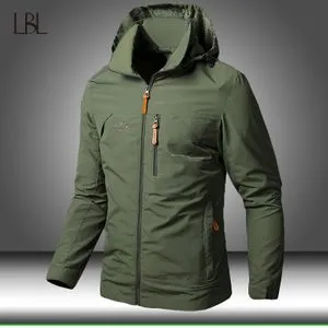 Fashion Mens Windbreaker Jackets Waterproof  Hooded Coat Male Combat