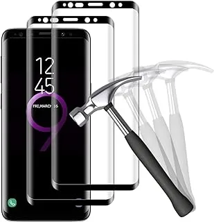 واقي شاشة من الزجاج المقوى NUOCHENG لهاتف Samsung Galaxy S9 [قطعتان] واقي شاشة بتغطية كاملة ثلاثية الأبعاد، صلابة HD فائقة 9H، خالية من الفقاعات، واقي شاشة زجاجي لهاتف Samsung Galaxy S9