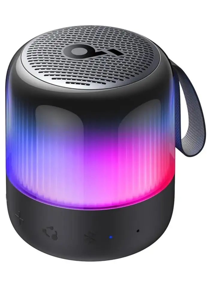 مكبر صوت Soundcore Soundcore Glow Mini المحمول، مكبر صوت بلوتوث مع صوت 360 درجة، عرض ضوئي، بطارية 12 ساعة، EQ وإضاءة قابلة للتخصيص، IP67 مقاوم للماء والغبار، للتخييم والمنزل وحفلات الشاطئ باللون الأسود