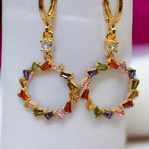 Chinese Gold Earrings Colored Zircon Crystals