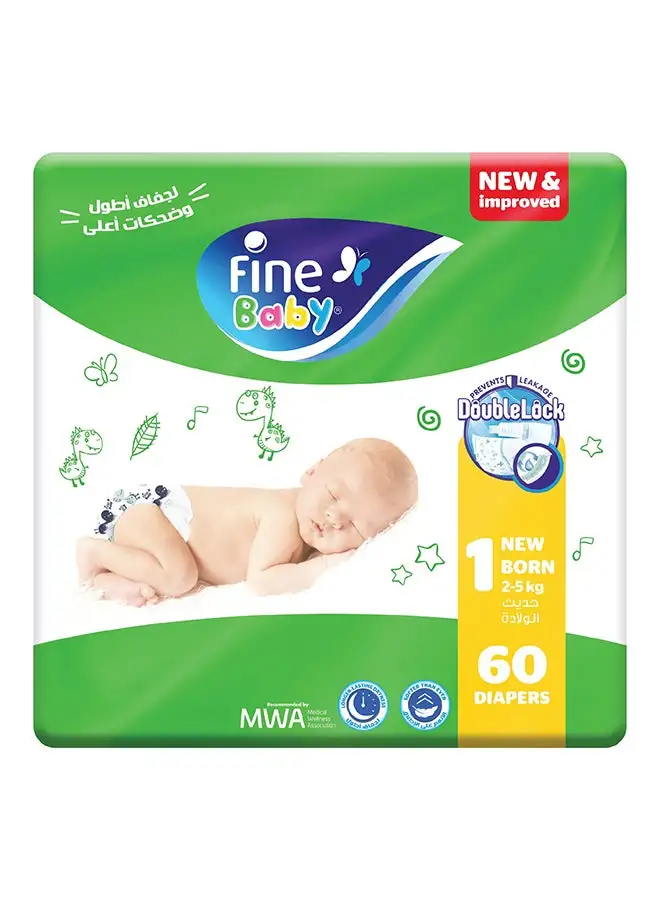 Fine Baby 60-Piece Diapers Newborn (Size 1) (2-5 KG)