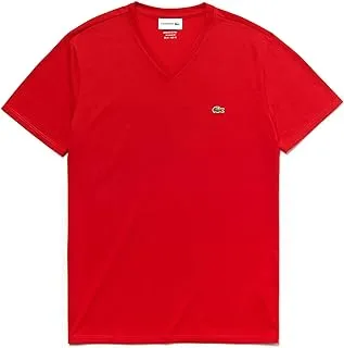 Lacoste Mens V-neck Pima Cotton Jersey T-Shirt,Color:Reds,Size:XS