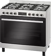 Bosch Serie 8 Gas Cooker, 90 cm, 5 Burners, 147 L Stainless Steel HIZ5G7W59S