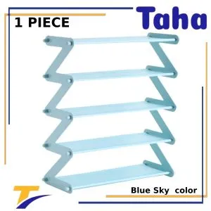 Taha Offer  Taha Offer Plastic & Metal Shoe Organizer Zigzag 5 Levels 1 Piece Blue Sky Color