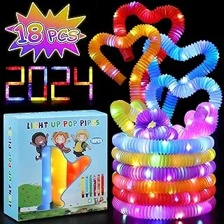 18 Pack Party Favors Sensory Toys for Kid Glow Sticks LED Light Up Pop Fidget Tubes Toddlers Toys Goodie Bag Stuffers Glow in The Dark Party Supplies Return Birthday Party Gifts